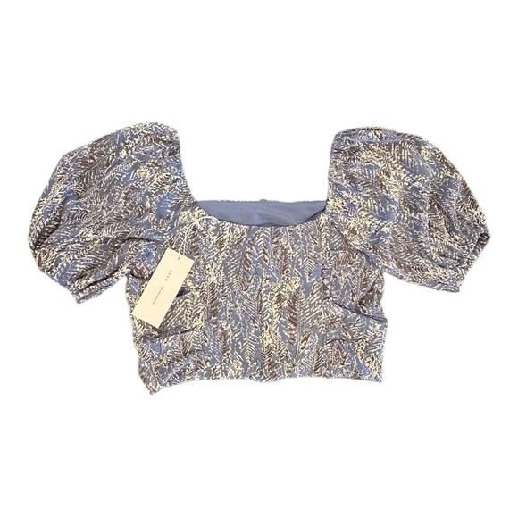 LUSH, NWT,CROP TOP. PUFF SLEEVES, SQUARE NECKLINE, RUCHED FRONT, BACK ZIP,SIZE S - Picture 2 of 5